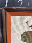 Vintage Framed Needlepoint Cross-stitch Squirrel Fall Leaves Acorn 14    Autumn J2