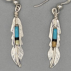 Turquoise   Sterling Silver Feather Earrings  Navajo Artist Freddie Barney Eb18