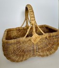 Large Willow Wicker Basket Vtg European Gather Market Basket Hand Woven Sturdy