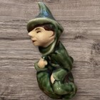 Vintage Green Ceramic Elf Pixie Figurine 1950   s Mcm Japan Style 3    Seated Glazed