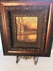Antique Oil Painting In Ornate Oak And Gesso Frame  Painting Dim 10 X 8 In 