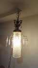 Vintage Hollywood Regency Chunky Glass Hanging Swag Light With Hanging Crystal 