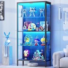Display Cabinet With Glass Doors  4-tier Curio Cabinet With 3 Color Lights  M   