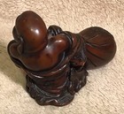 Beautiful Happy Buddha Smiling Dark Wood Hand Carved Statue Handmade - Nice 