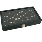 Glass Top Black Jewelry Display Case 72 Slot Ring Tray
