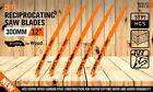 Reciprocating Saw Blades 12    5pc Set Electric Wood Pruning 5tpi Saw Blades