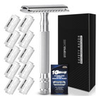 Utopia Care Double Edge Safety Razor  10 Stainless Steel Blade Refills  Silver