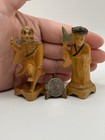 Vintage Hand Carved Wood Old Asian Couple Figurine Trinket Wooden Mini Decor