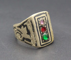 Vintage Afghan Alpaka Tribal Ring  Colorful Glass Beads Niello Work Boho Ring