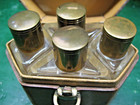 Vintage  Perfume Cologne Travel Set 4 Flasks W  Stoppers P  B  Depose  Leather