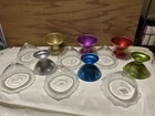 Vintage 8 Mcm Anodized Aluminum Dessert Dishes With Glass Inserts