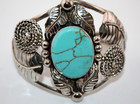 Vintage Sterling Silver Mexico 925 Turquoise Wide Adjustable Cuff Bracelet