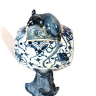 Antique Chinese Blue White Porcelain Mouse Incense Burner Box Signed Repair