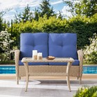 2pc Patio Furniture Set Outdoor Rattan Loveseat Sofa With Wicker Table Tea Table