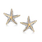 925 Sterling Silver And 10k Yellow Gold White Lab Grown Diamond Starfish Stud