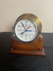 Vintage Schatz Brass Nautical Tide Clock Germany Working Condition W wood Stand