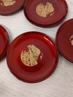 Vintage 1950s Japanese Asian Lacquered Coasters With Box Hand Painted Set Of 5