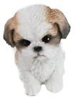 Adorable Lifelike Shih Tzu Puppy Dog Sitting Figurine With Glass Eyes Home Decor
