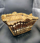 Antique Victorian Reed Straw Work Sewing Basket Silk Pincushion Folk Art 1800s