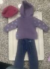 American Girl Doll Casual Chic Outfit Purple Polka Dot Sweater corduroys hat