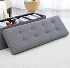 Gray Storage Ottoman Tufted Linen Bench Top Button Foot Rest Upholstered Stool