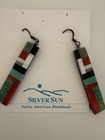 Silver Sun Native American Handmade Multicolor Rectangle Dangle Earrings Hook
