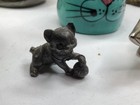 15 Vintage Cat Statue Lot Carved Wood  Pottery  Metal  Glass  Paper  f6 