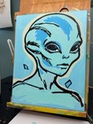 Original Acrylic 11x14 Minimalist Alien Being Signed Teal Blues Wall Art