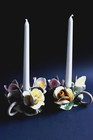 Set Of 2 Vtg Capodimonte Large Porcelain Rose Candle Holders   Made In Italy