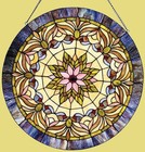 Stained Glass Window Panel Round Tiffany Style Art Glass   Last One This Price