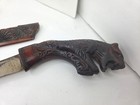 Vintage Indonesian Parang Golok Sword Carved Tiger Handle Wood Scabbard