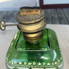 Climax Vintage Green Oil Lamp Deco Design Square Etched Design Heavy Glass