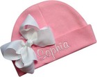Personalized Embroidered Baby Girl Hat With Grosgrain Bow And Custom Name