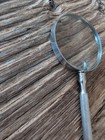 Knurled Metal Handle Magnifying Glass Silver Tone Lens Note