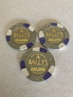 Lot Of 3 Bally s Las Vegas  100 000  Tournament Poker Chip Chips Ncv Rare Nice 