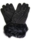 Womens Genuine Leather Winter Gloves Black Warm Faux Fur Trim  Nwt