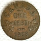 1933 Canada One Cent Coin 1c Canadian Penny George V Almost Uncirculated Bronze