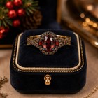 Red Garnet Smokey Quartz Halo Ring 14k Rose Gold Finish Vintage Statement Band
