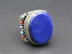 Afghan Alpaka Kuchi Tribal Ring  Lapis Lazuli Stone Boho Ethnic Ring