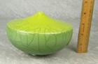Pamela Summers Pottery Vase Crackle Raku Lime Green 3-3 4 In Tall 6in Diameter