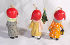 Set Of 3 Vintage Hong Kong Ornaments  3 Inch    Girl Holding Gift  Tree  Lantern