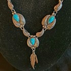 Vintage Native American Sterling Silver   Turquoise Necklace   Earrings Set 38g