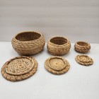 Set Of 3 Round Nesting Woven Seagrass Lidded Baskets