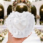 Luxury Pearl Heart Ring Bearer Pillow White Rose Satin Ribbon