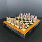 Vintage Asian Inspired Carved Resin Oriental Chess Set Wooden Case Folding Board