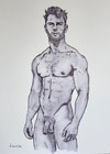 Original Ink Wash Drawing Of Nude Male
