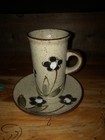 Vintage 1970   s Speckled Stoneware Cup And Saucer Set Mid-century Modern Boho