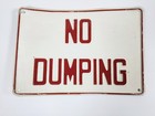 Vintage 1950s No Dumping Metal Sign Embossed Red White Tin 10x7 Industrial