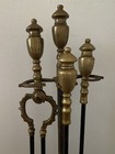 Antique Large Brass   Iron Fireplace Tool Set  shovel  Poker  Tongs  Marble Base