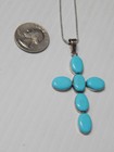 Lg Vintage Navajo Indian Sterling Silver Turquoise Cross Necklace Free Chain  